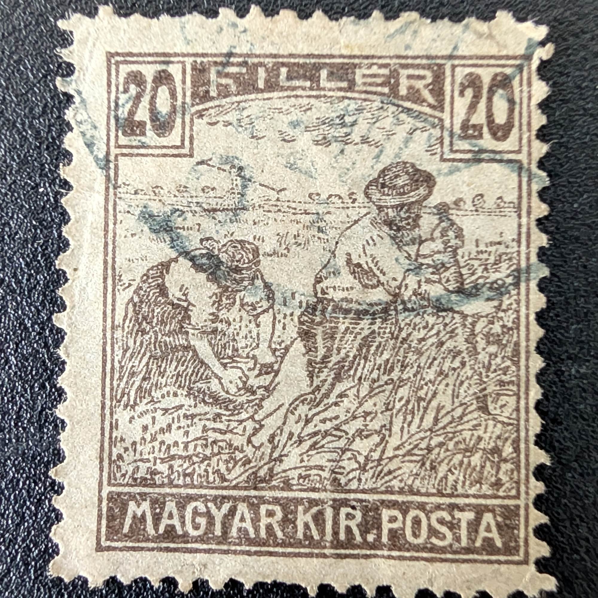 Farmer/reaper with harvest